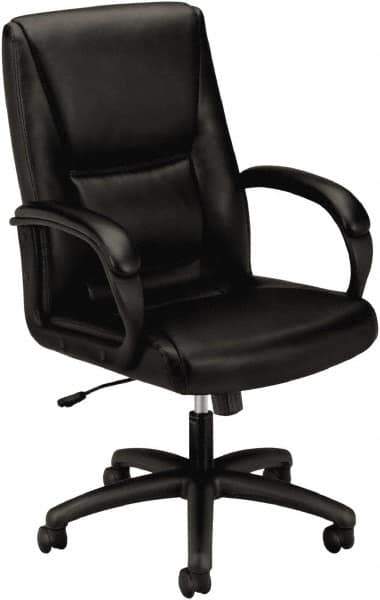 Basyx - 45" High Executive Mid Back Chair - 25" Wide x 39-1/4" Deep, Leather Seat, Black - Best Tool & Supply