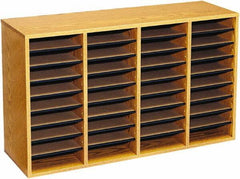 Safco - 39-1/4" Wide x 24" High x 11-3/4" Deep Laminated Compressed Wood Document Organizer - 36 Compartments, Medium Oak, 9" Wide x 2-1/4" High x 11-1/2" Deep Compartment - Best Tool & Supply