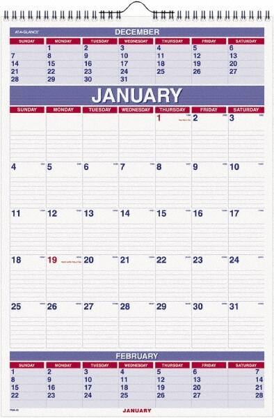 AT-A-GLANCE - 12 Sheet, 8-3/4 x 10", Wall Calendar - White - Best Tool & Supply