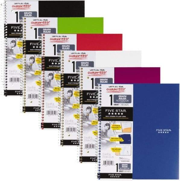 Five Star - 100 Sheet, 6 x 6", Quadrille Wire Bound Notebook - Assorted Colors - Best Tool & Supply