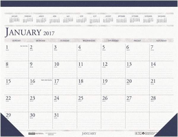 House of Doolittle - 12 Sheet, 8-1/2 x 11", Desk Pad Calendar - White & Blue - Best Tool & Supply