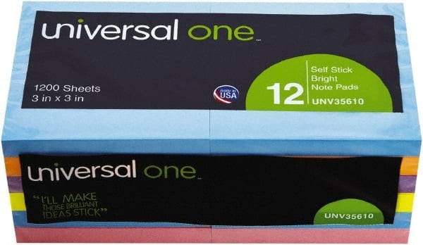 Universal One - 100 Sheet, 4-1/8 x 6-3/4", Plain Self-Stick Notes - Assorted Colors - Best Tool & Supply