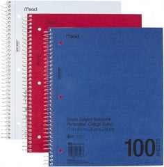 Mead - 100 Sheet, 8-1/2 x 11", College Ruled One Subject Notebook - Assorted Colors - Best Tool & Supply