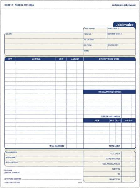 TOPS - 50 Sheet, 4-1/4 x 5-1/2", Invoice Book - Blue & White - Best Tool & Supply