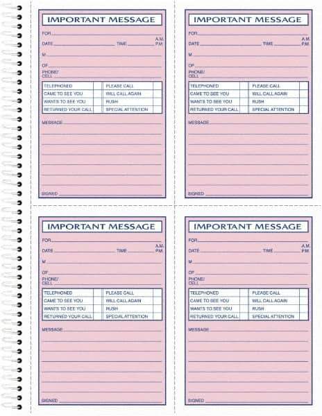 TOPS - 400 Sheet, 8-1/2 x 11-3/4", Telephone Message Book - Pink - Best Tool & Supply