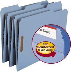 SMEAD - 8-1/2 x 11", Letter Size, Blue, File Folders with Top Tab - 11 Point Stock, Assorted Tab Cut Location - Best Tool & Supply