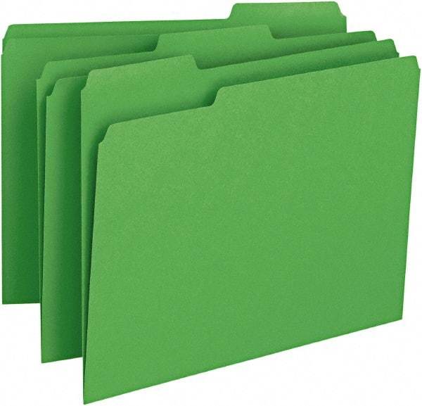 SMEAD - 8-1/2 x 11", Letter Size, Green, File Folders with Top Tab - 11 Point Stock, Assorted Tab Cut Location - Best Tool & Supply