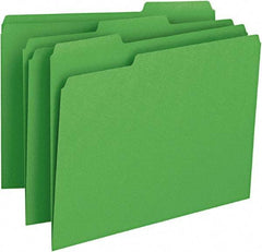 SMEAD - 8-1/2 x 11", Letter Size, Green, File Folders with Top Tab - 11 Point Stock, Assorted Tab Cut Location - Best Tool & Supply