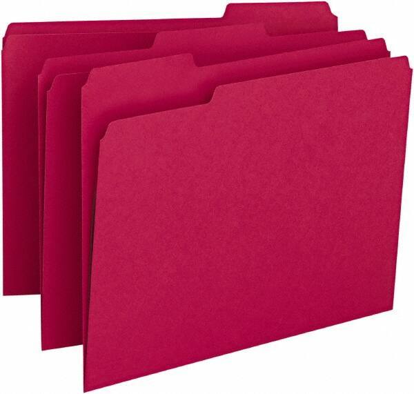 SMEAD - 8-1/2 x 11", Letter Size, Red, File Folders with Top Tab - 11 Point Stock, Assorted Tab Cut Location - Best Tool & Supply