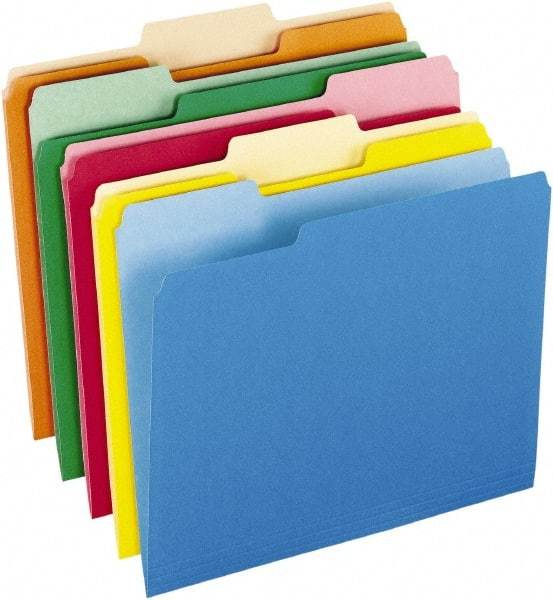 Pendaflex - 8-1/2 x 11", Letter Size, Assorted Colors, File Folders with Top Tab - 11 Point Stock, Assorted Tab Cut Location - Best Tool & Supply