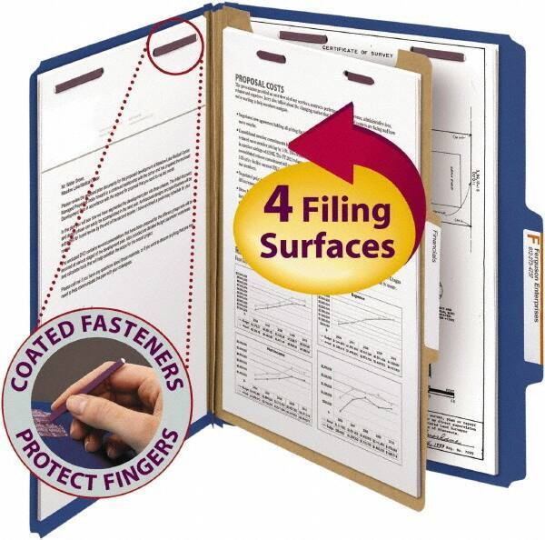 SMEAD - 8-1/2 x 11", Letter Size, Dark Blue, Classification Folders with Top Tab Fastener - 23 Point Stock, Right of Center Tab Cut Location - Best Tool & Supply