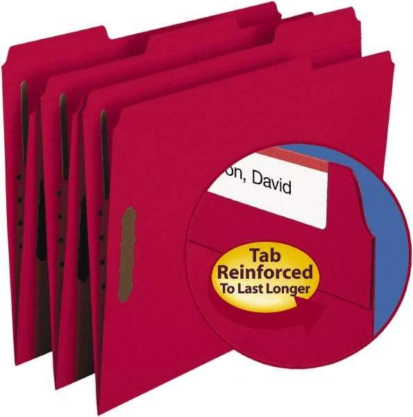 SMEAD - 8-1/2 x 11", Letter Size, Red, File Folders with Top Tab - 11 Point Stock, Assorted Tab Cut Location - Best Tool & Supply