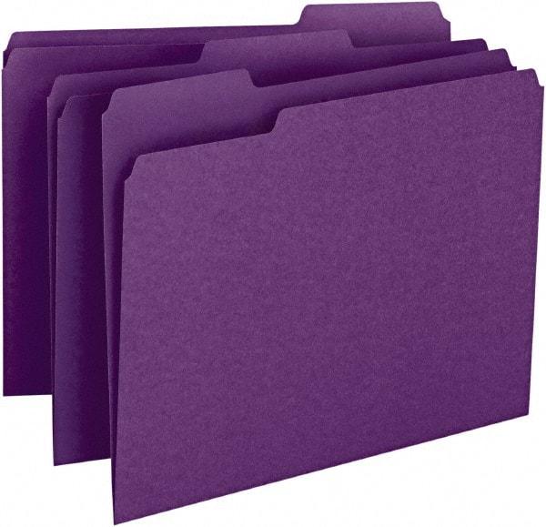 SMEAD - 8-1/2 x 11", Letter Size, Purple, File Folders with Top Tab - 11 Point Stock, Assorted Tab Cut Location - Best Tool & Supply