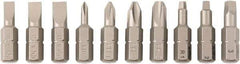 Wiha - 10 Piece, 1/4" Drive Screwdriver Insert Bit Set - #0 to #3 Phillips, #1 to #3 Square Recess, 4.5, 5.5 & 6mm Slotted - Best Tool & Supply