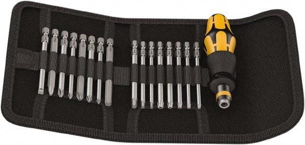 Wera - 17 Piece, 1/4" Drive Screwdriver Bit Set - #1, #2 & #3 Phillips, 3 to 6mm Hex, #1, #2 & #3 Pozidriv, 1.0x5.5mm Slotted - Best Tool & Supply