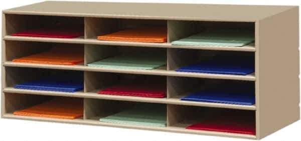 Durham - 38" Wide x 18" High x 16" Deep Steel Literature Holder - 12 Compartments, Tan, 11" Wide x 3" High x 11-5/8" Deep Compartment - Best Tool & Supply