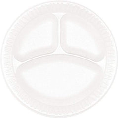 DART - Concorde Foam Plate, 3-Comp, 9" dia, 125/Pack, 4 Packs/Carton - White - Best Tool & Supply