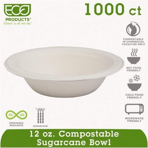 ECO PRODUCTS - Renewable & Compostable Sugarcane Bowls - 12 oz, 50/PK, 20 PK/CT - White - Best Tool & Supply