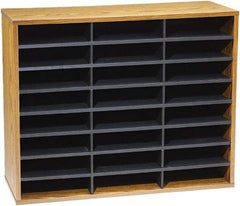 FELLOWES - 29" Wide x 11-7/8" Deep x 23-7/16" High, 24 Compartments, Corrugated Fiberboard & Laminated Literature Organizer - Medium Oak, 9" Compartment Width x 2-1/2" Compartment Depth x 11" Compartment Height - Best Tool & Supply