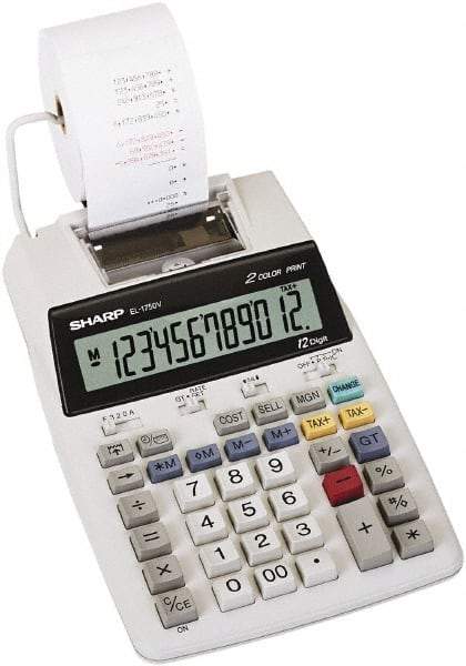 Sharp - LCD Printing Calculator - 5-7/8 x 8-7/8 Display Size, White, AC & Battery Powered, 3" Long x 6.4" Wide - Best Tool & Supply