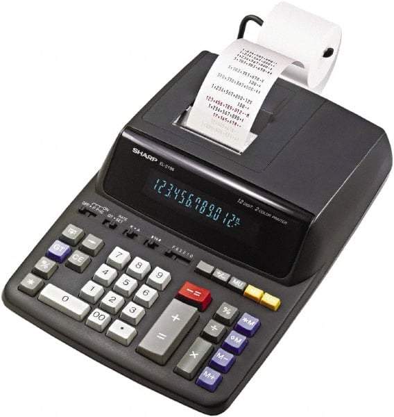 Sharp - Fluorescent Printing Calculator - 8-5/8 x 12-7/8 Display Size, Black, AC Powered, 4" Long x 9.6" Wide - Best Tool & Supply