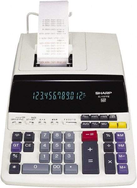 Sharp - Fluorescent Printing Calculator - 8-5/8 x 12-7/8 Display Size, White, AC Powered, 3.9" Long x 9.7" Wide - Best Tool & Supply