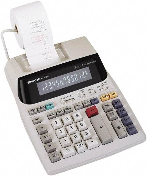 Sharp - Fluorescent Printing Calculator - 7-5/8 x 10-1/8 Display Size, Light Gray, AC Powered, 3-7/16" Long x 8-3/8" Wide - Best Tool & Supply