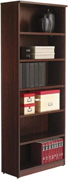 ALERA - 6 Shelf, 80-3/8" High x 31-3/4" Wide Bookcase - 14" Deep, Woodgrain Laminate, Mahogany - Best Tool & Supply