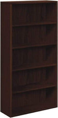 Hon - 5 Shelf, 71" High x 36" Wide Bookcase - 12-5/8" Deep, Woodgrain Laminate, Mahogany - Best Tool & Supply