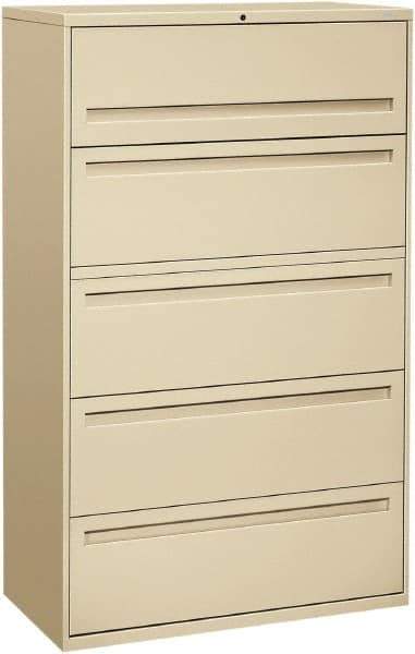 Hon - 42" Wide x 67" High x 19-1/4" Deep, 5 Drawer Roll-Out, Roll-Out Posting - Steel, Putty - Best Tool & Supply