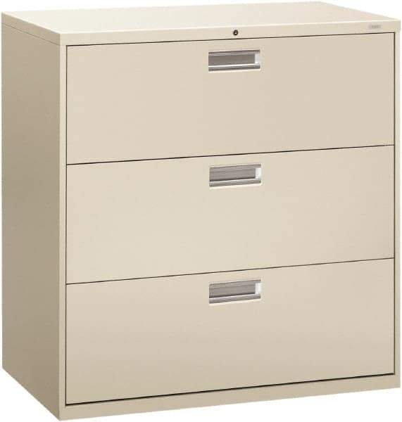 Hon - 42" Wide x 40-7/8" High x 19-1/4" Deep, 3 Drawer Lateral File - Steel, Light Gray - Best Tool & Supply