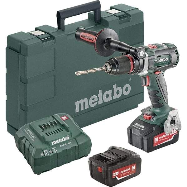 Metabo - 18 Volt 1/2" Chuck Pistol Grip Handle Cordless Drill - 0-500 & 0-1850 RPM, Keyless Chuck, Reversible, 2 Lithium-Ion Batteries Included - Best Tool & Supply