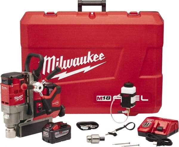 Milwaukee Tool - 1-1/2" Chuck, 5.75" Travel, Portable Magnetic Drill Press - 400 & 690 RPM, 9 Amps, 0.43 hp - Best Tool & Supply