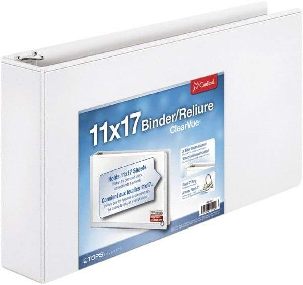 Cardinal - 725 Sheet Capacity, 17 x 11", View Ring Binder - Vinyl, White - Best Tool & Supply