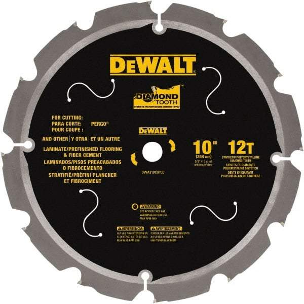 DeWALT - 10" Diam, 15.88mm Arbor Hole Diam, 12 Tooth Wet & Dry Cut Saw Blade - Steel, Smooth Action, Standard Round Arbor - Best Tool & Supply