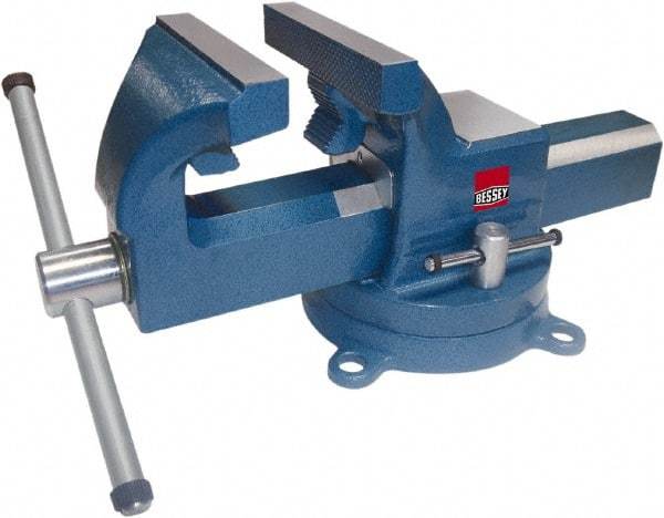 Bessey - 6" Jaw Width, 7" Opening Capacity, 4" Throat Depth, Steel Swivel Bench Vise - Bolt Down Base Attachment - Best Tool & Supply