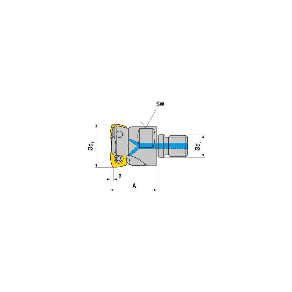 Indexable High-Feed End Mill: 1-1/4″ Cut Dia, 16″ Modular Shank Uses 5 XPLX Inserts, 0.031″ Max Depth, 2.41″ OAL, Through Coolant