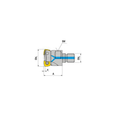 Indexable High-Feed End Mill: 25 mm Cut Dia, 12 mm Modular Shank Uses 2 XDLX Inserts, 1 mm Max Depth, 57 mm OAL, Through Coolant