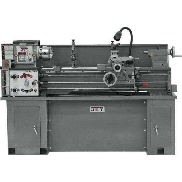 Jet - 13" Swing, 40" Between Centers, 230 Volt, Single Phase Bench Lathe - 2 hp, 60 to 1,240 RPM, 1-3/8" Bore Diam, 28-1/2" Deep x 30" High x 79" Long - Best Tool & Supply