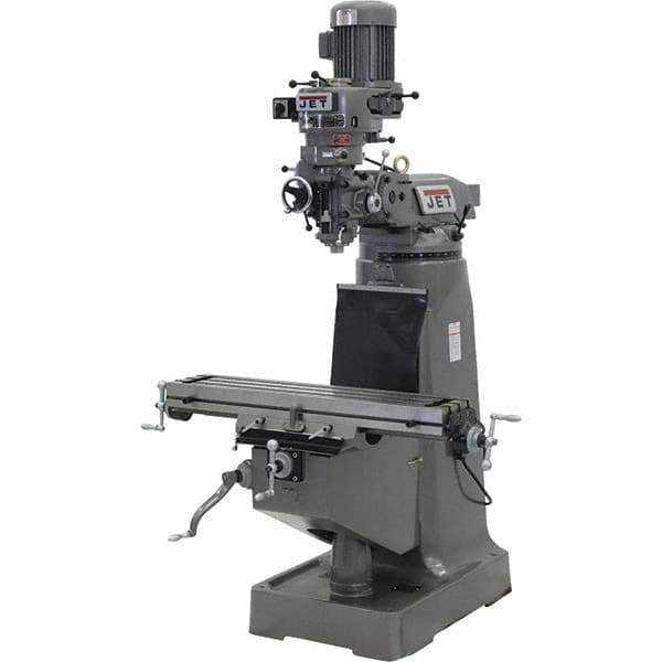 Jet - 9" Table Width x 42" Table Length, Step Pulley Control, 1 Phase Knee Milling Machine - 3 hp - Best Tool & Supply