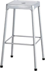 Safco - 29 Inch High, Stationary Drafting, Warehouse and Industrial Stool - 17 Inch Deep x 17 Inch Wide, Steel Seat, Silver - Best Tool & Supply