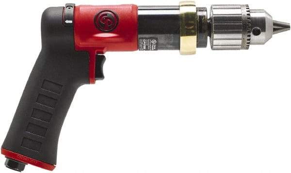 Chicago Pneumatic - 1/2" Reversible Keyed Chuck - Pistol Grip Handle, 840 RPM, 0.5 hp, 90 psi - Best Tool & Supply