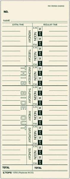 TOPS - 9" High x 3-1/2" Wide Weekly Time Cards - Manila, Use with Acroprint M33, IBM 10-800292, Lathem 33, Simplex 10-100382, 10-800292, 1950-9305, 950-9361 - Best Tool & Supply