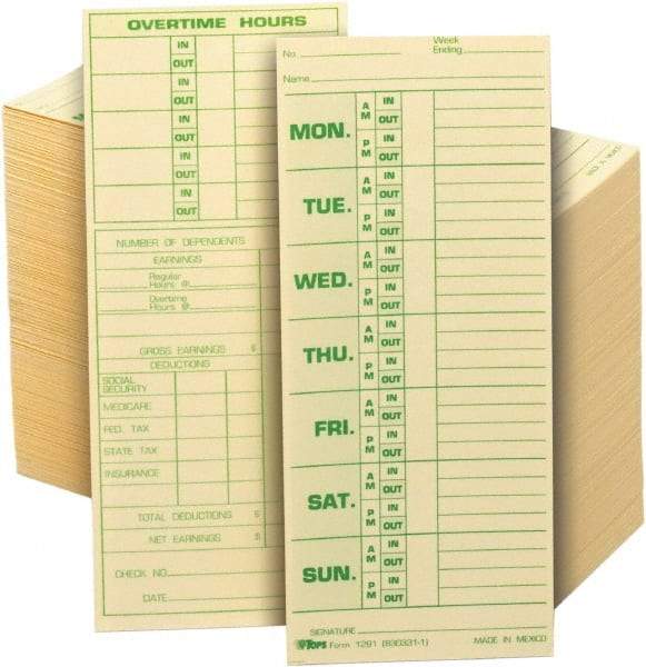 TOPS - 8-1/2" High x 3-1/2" Wide Weekly Time Cards - Manila, Use with Pyramid 331-10 - Best Tool & Supply