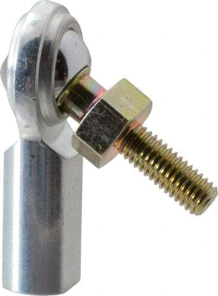 Made in USA - 3/16" ID, 5/8" Max OD, 1,210 Lb Max Static Cap, Female Spherical Rod End with Stud - 10-32 RH, Steel with Steel Raceway - Best Tool & Supply