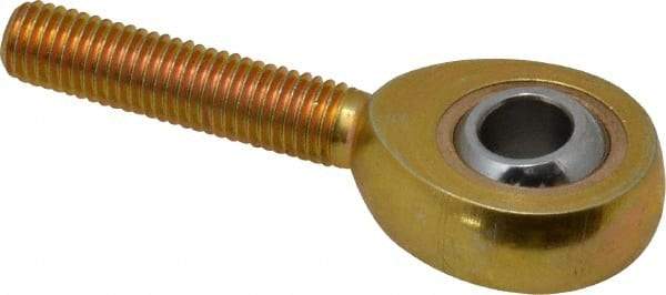 Made in USA - 1/4" ID, 3/4" Max OD, 2,168 Lb Max Static Cap, Plain Male Spherical Rod End - 1/4-28 RH, Steel with Bronze Raceway - Best Tool & Supply