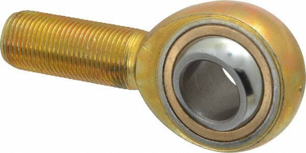 Made in USA - 3/4" ID, 1-3/4" Max OD, 11,550 Lb Max Static Cap, Plain Male Spherical Rod End - 3/4-16 RH, Steel with Bronze Raceway - Best Tool & Supply