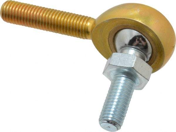 Made in USA - 1/4" ID, 3/4" Max OD, 2,168 Lb Max Static Cap, Male Spherical Rod End with Stud - 1/4-28 RH, Steel with Bronze Raceway - Best Tool & Supply