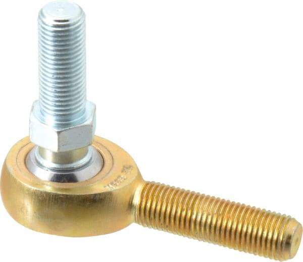 Made in USA - 3/8" ID, 1" Max OD, 4,012 Lb Max Static Cap, Male Spherical Rod End with Stud - 3/8-24 RH, Steel with Bronze Raceway - Best Tool & Supply