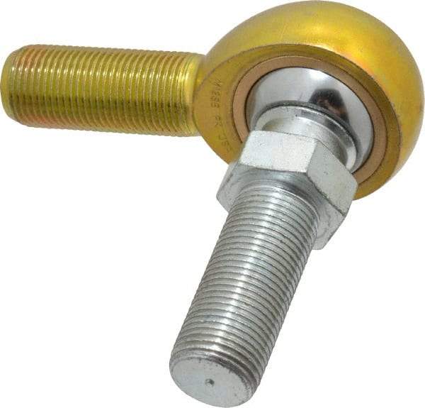 Made in USA - 3/4" ID, 1-3/4" Max OD, 11,550 Lb Max Static Cap, Male Spherical Rod End with Stud - 3/4-16 RH, Steel with Bronze Raceway - Best Tool & Supply